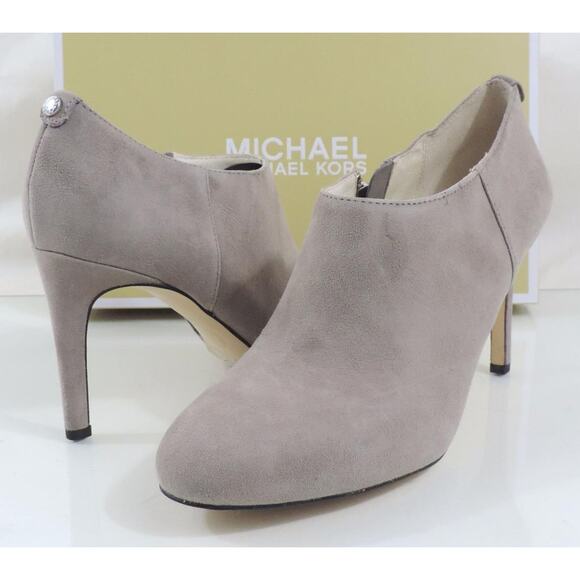 Michael Kors Sammy Ankle Zip Booties Heels Pearl Grey Suede - Picture 3 of 9
